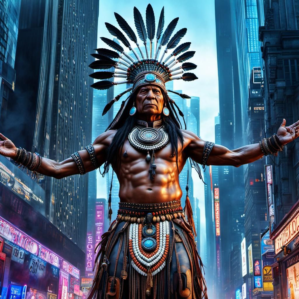 Gigantic Shaman Dances Through City, Psychedelic Art