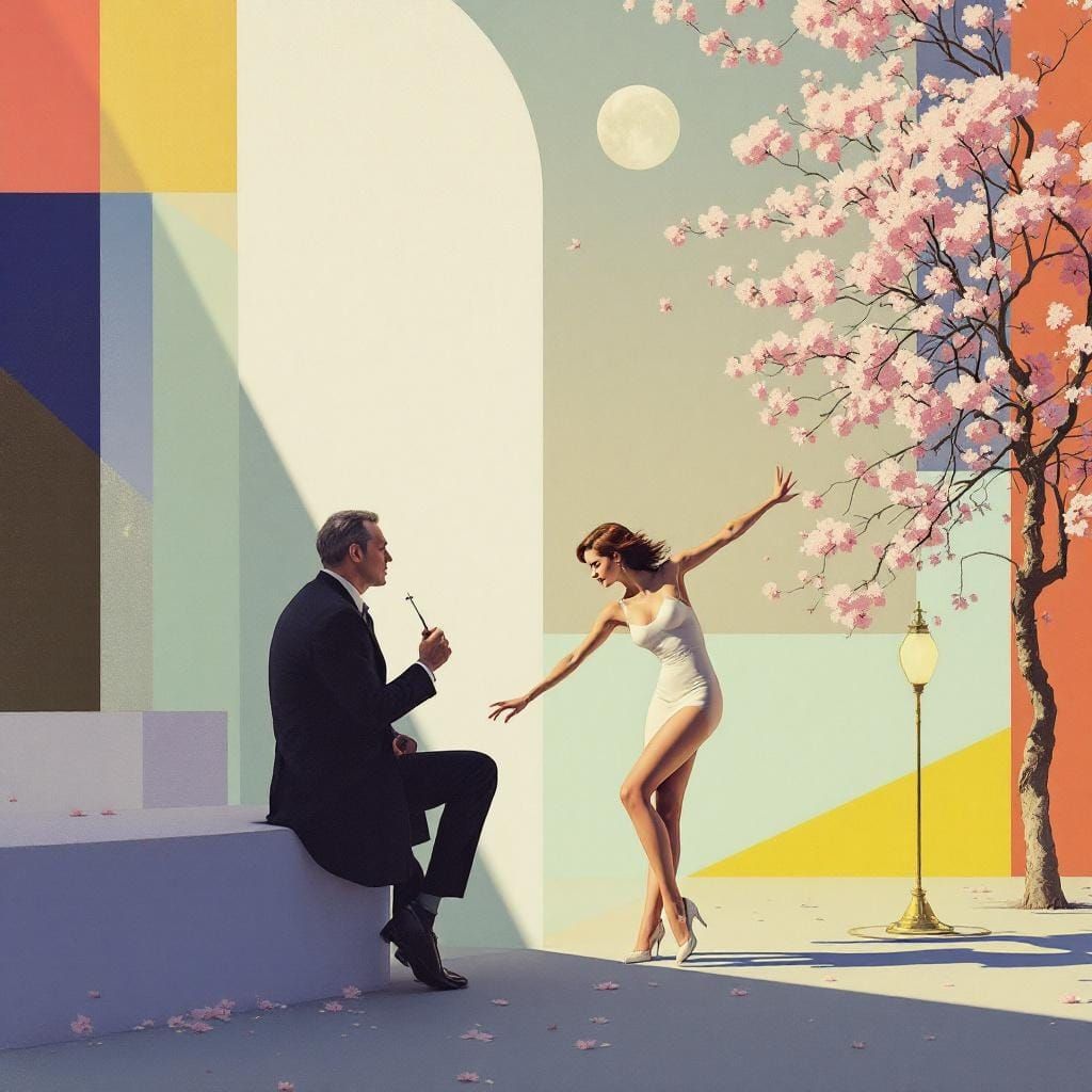 Surreal Retro Fusion: Mondrian Meets Pin-Up in Garden