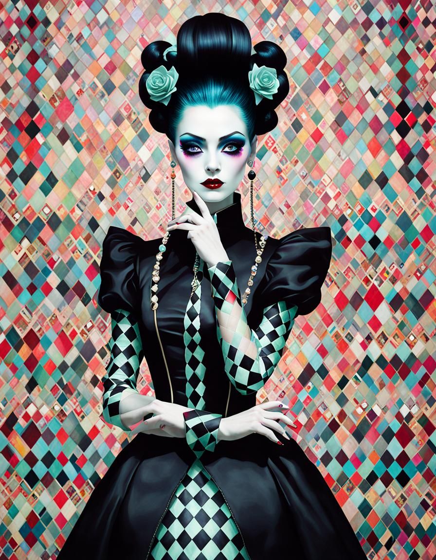 Harlequin Frankenstein Girl in Versailles: Glitch Art