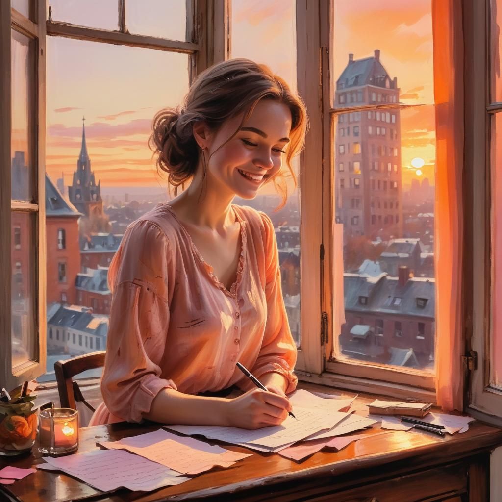 Romantic Woman Writes Love Letter: Impressionist Style