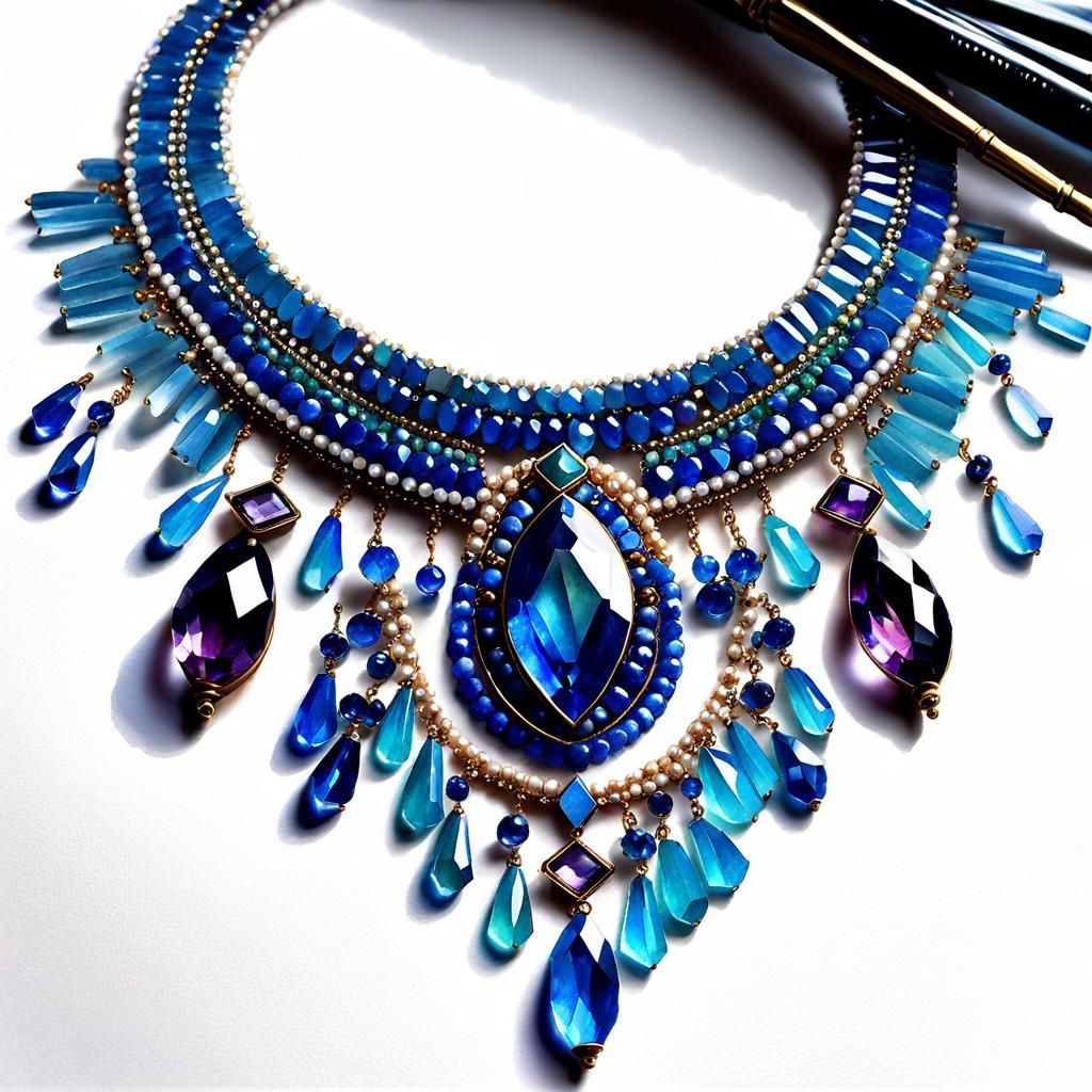 Beaded Necklace Design in Watercolor Sketch Style