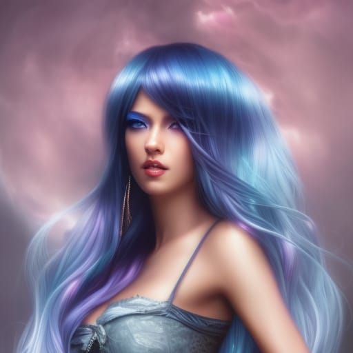 Colorful Woman with Pink Hair, Digital Illustration