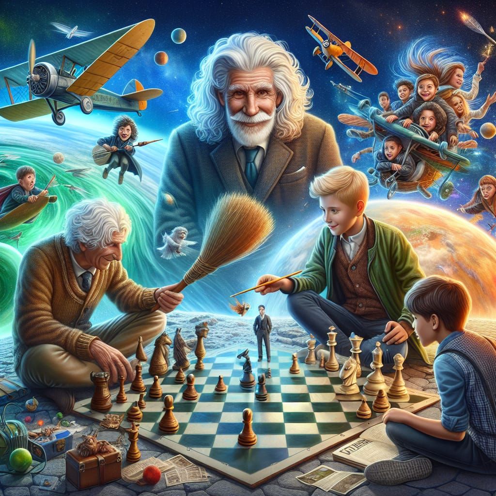 Vintage Physicist and Little Prince Engage in Whimsical Ches...