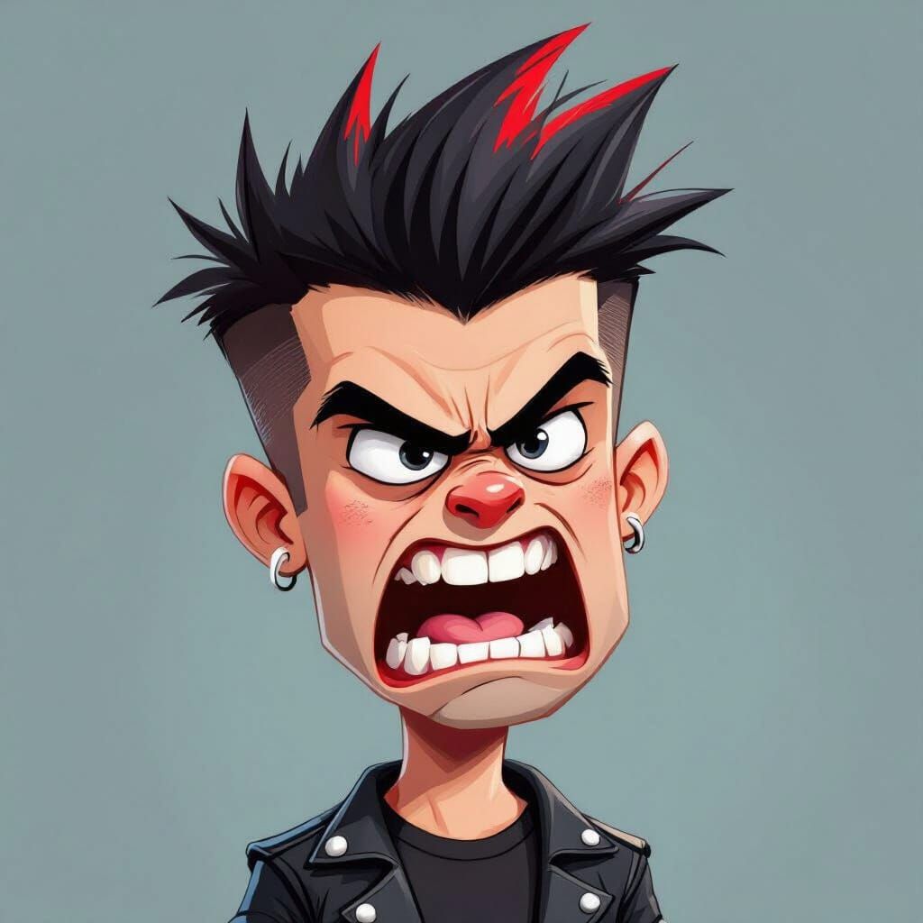 Cartoon Punk Caricature with Red Spiked Hair