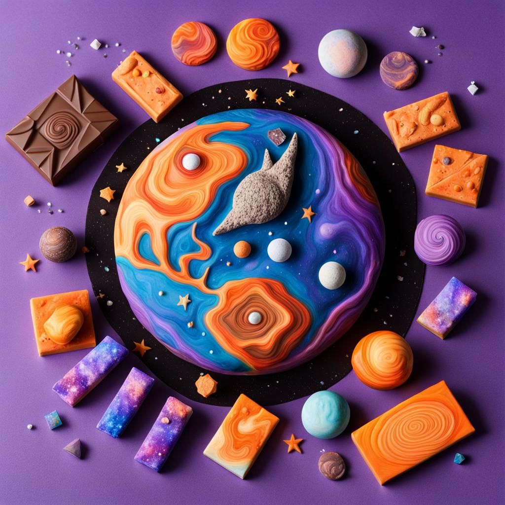 Pastel Plasticine Universe with Chocolate Bar