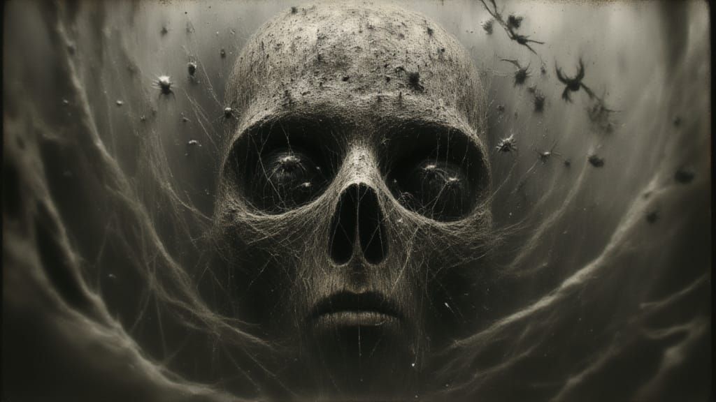 Skull Spiderweb in Grimdark Baroque Impressionism