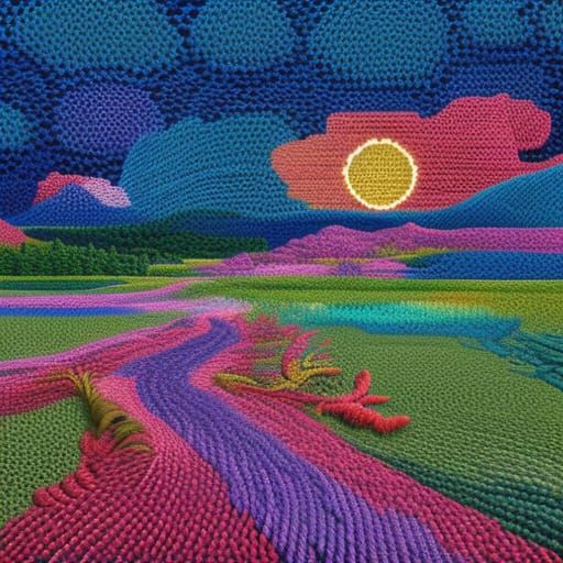 entire landscape crafted from yarn meticulous crochet imitat...