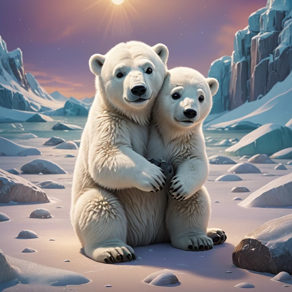 Polar Bear Cub Helps Seal: 3D Digital Art