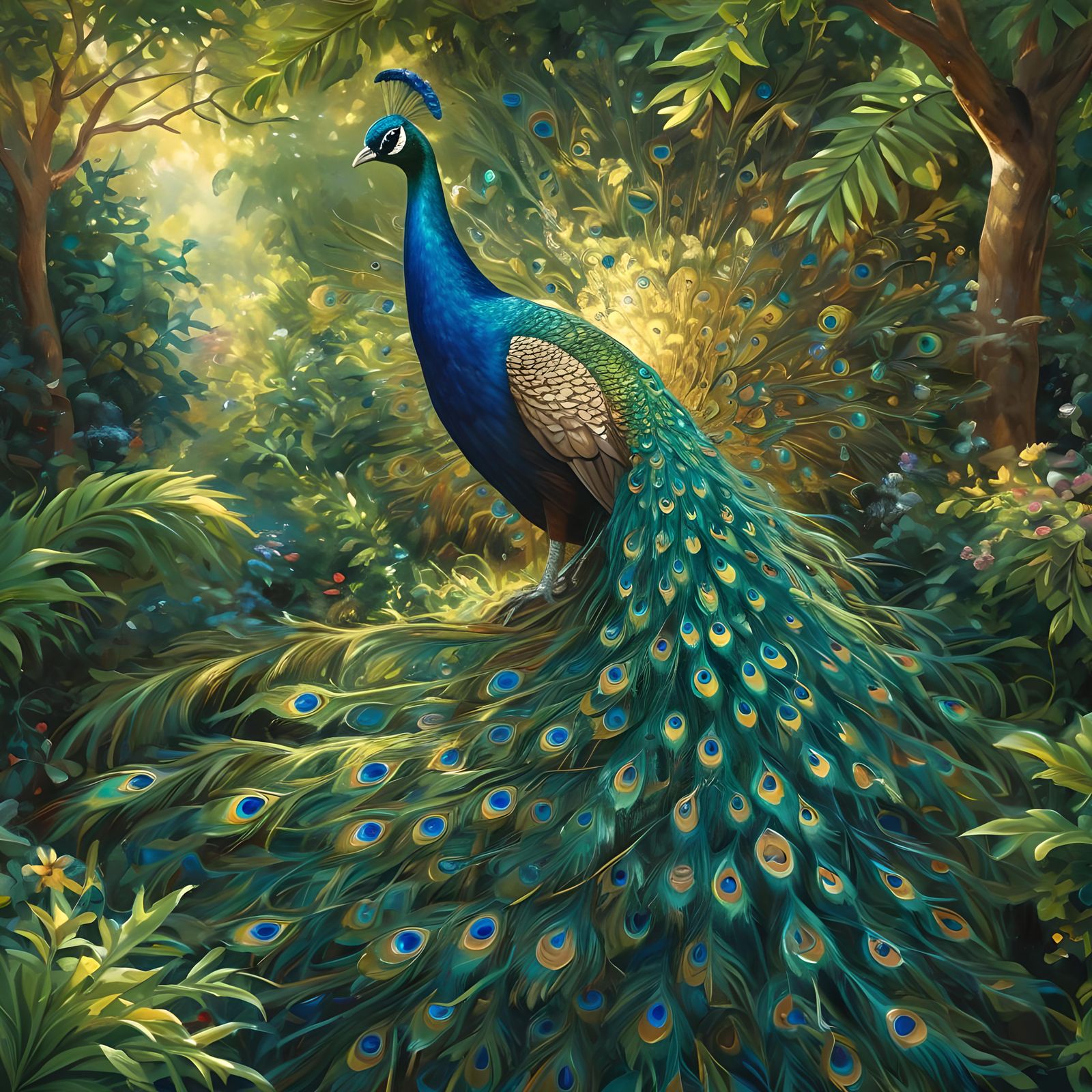 Majestic Peacock Displaying its Plumage