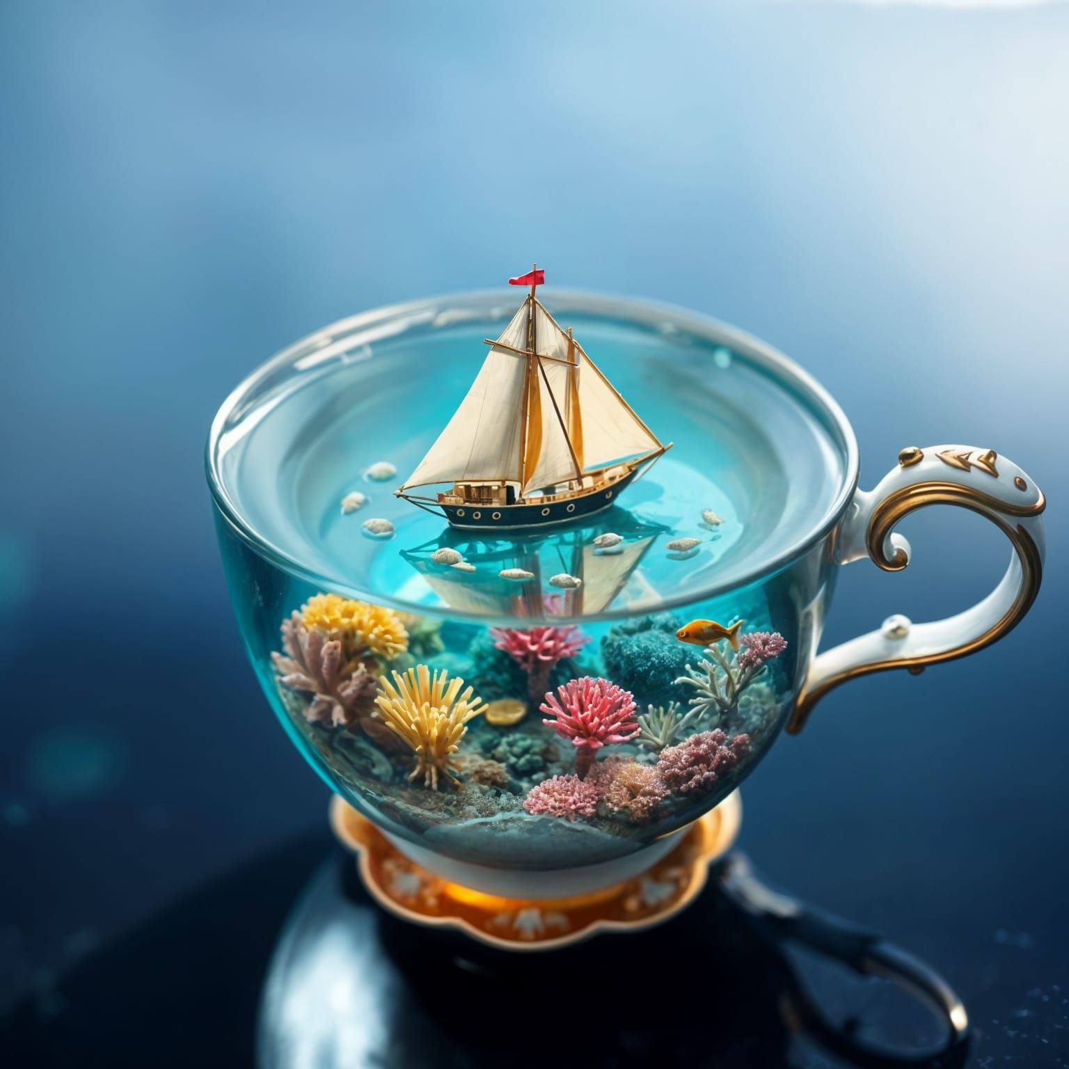 Miniature Coral Reef Scene in Teacup