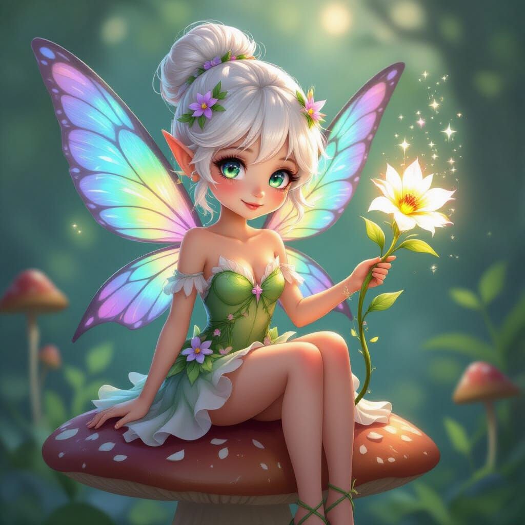 Radiant Pixie with Butterfly Wings and Flower Staff
