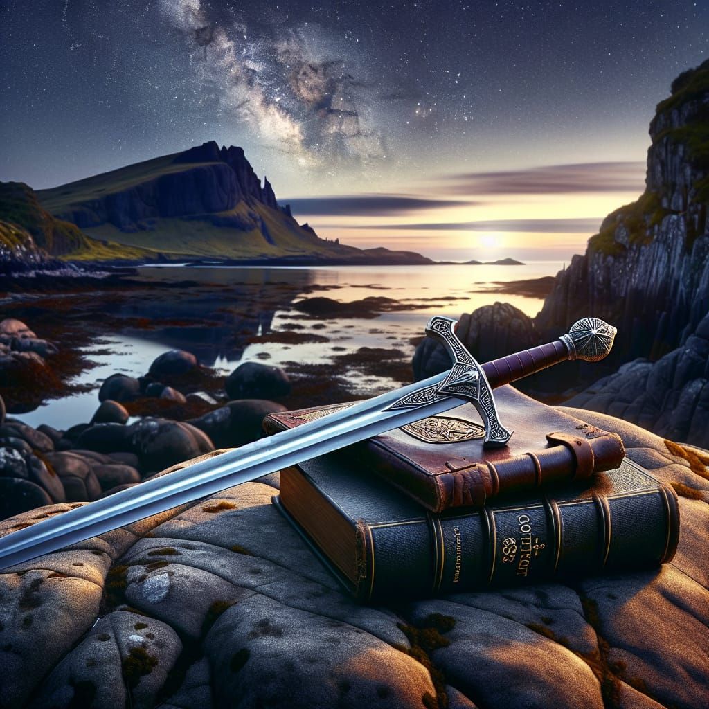 Medieval Sword and Bible at Dawn