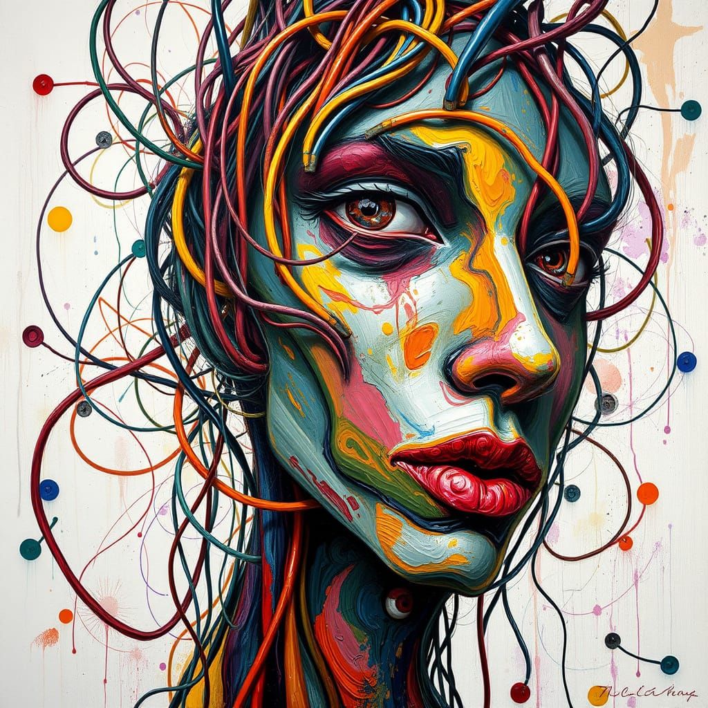 Swirling Wires in Neo-Impressionism Expressionist Style