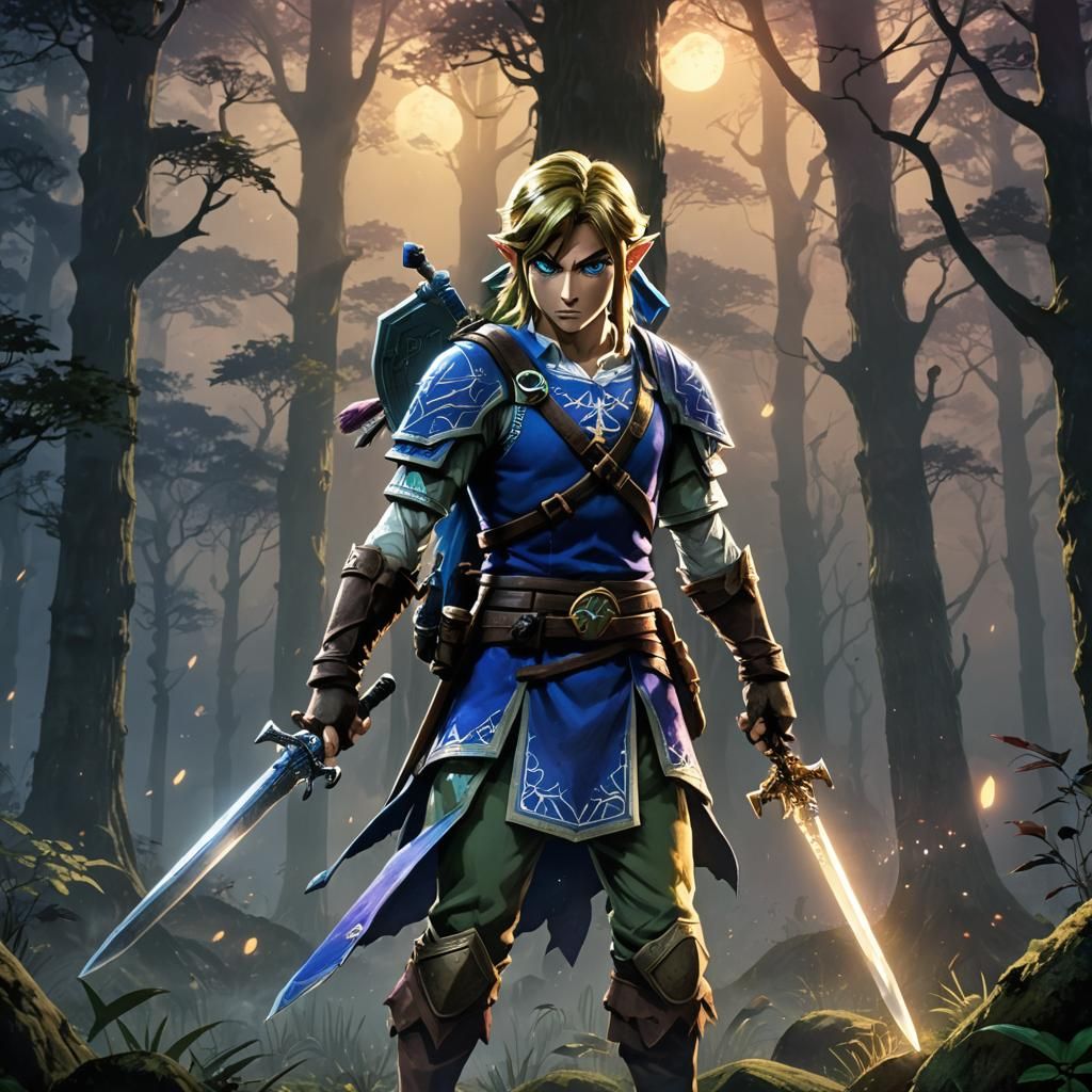 Heroic Link in Misty Forest: Digital Art