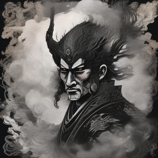 Traditional Japanese Ink Drawing of Feudal Era