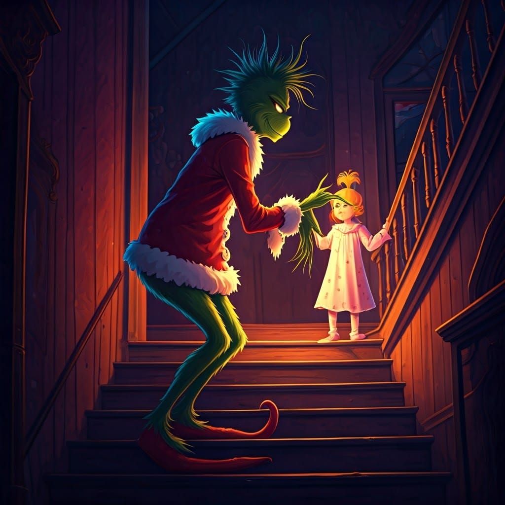 The Grinch Steals Christmas in a Vibrant Anime Shadow Art