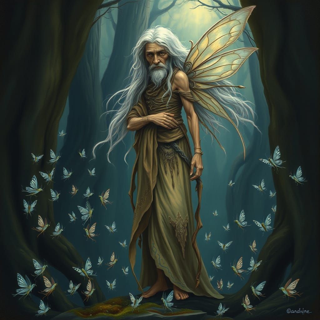 Elder Fairy in Mystical Forest, Fantasy Art