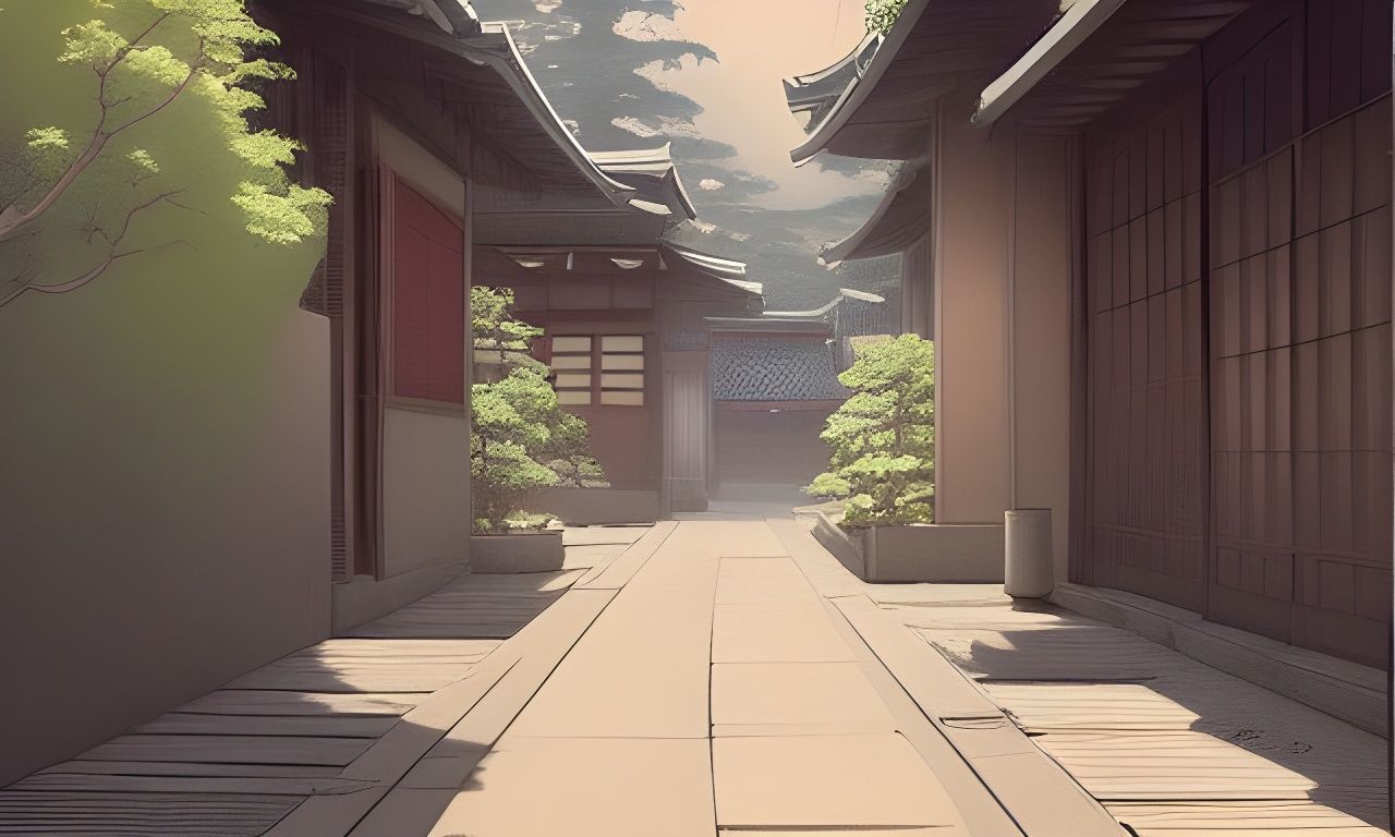 Japanese Alleyway Oil Painting in Cyberpunk Style