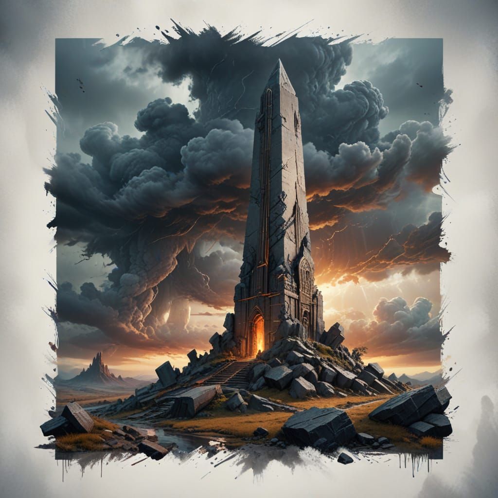 Colossal Stone Obelisk in Bleak Landscape
