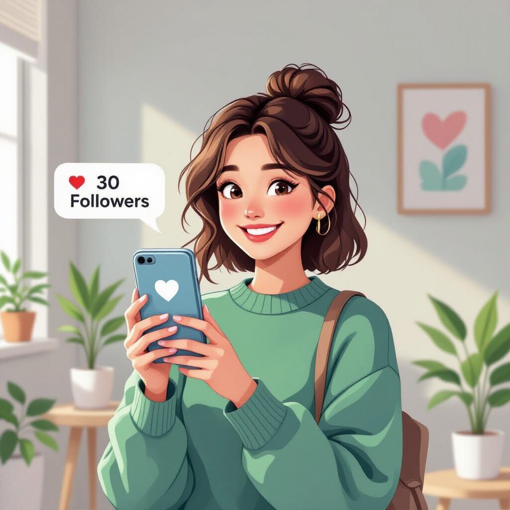 Person Celebrates 30 Followers in Minimalist Pastel Room