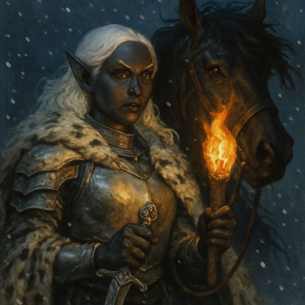 Drow Elf Woman Portrait in Gouache Art