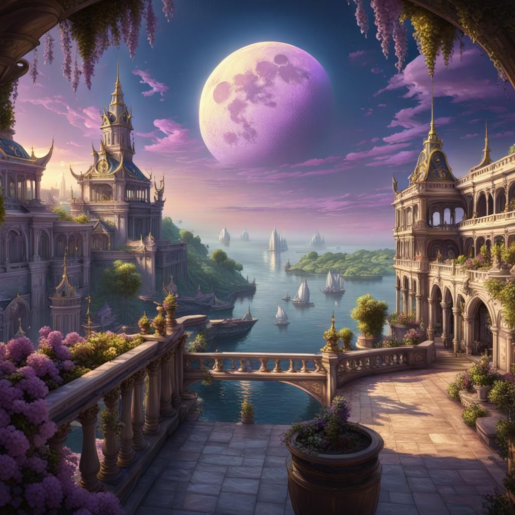 Moon Elf Queen's Palace: Dark Fantasy Art