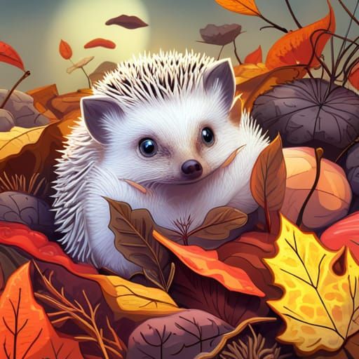 Adorable Hedgehog Portrait in Autumn Leaves