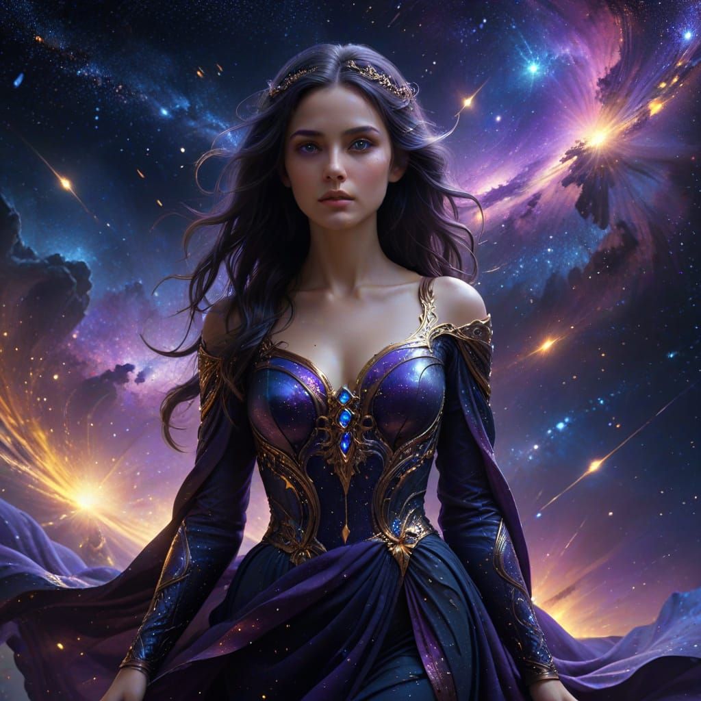 Ethereal Woman in Galactic Digital Matte Painting