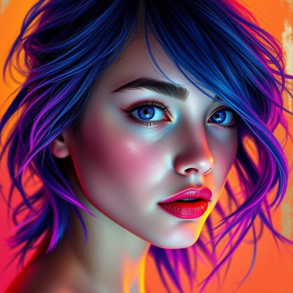 Mesmerizing Woman with Indigo Eyes, Hyperrealistic Portrait