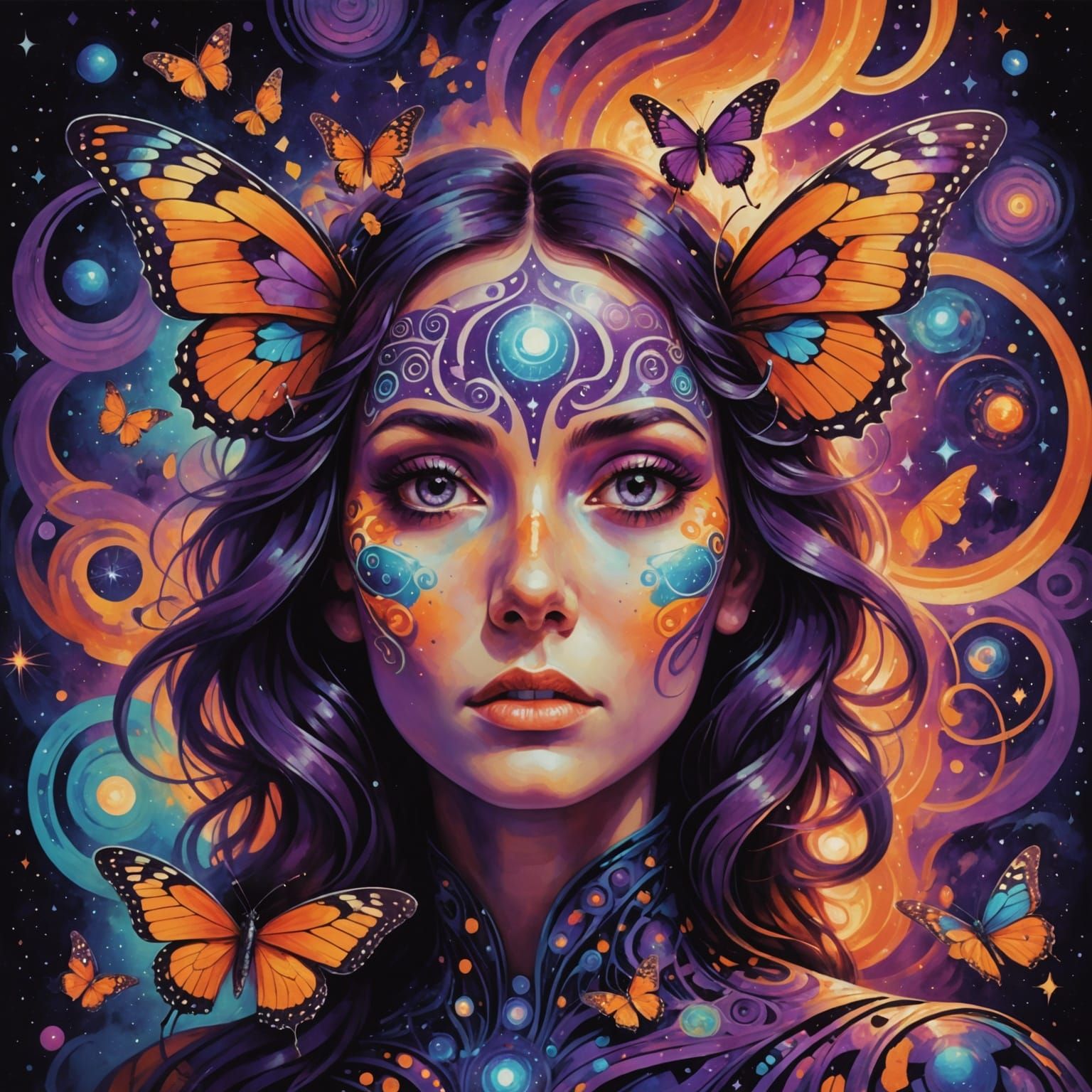 Confused Butterfly Floats in Psychedelic Cosmic Dreamscape