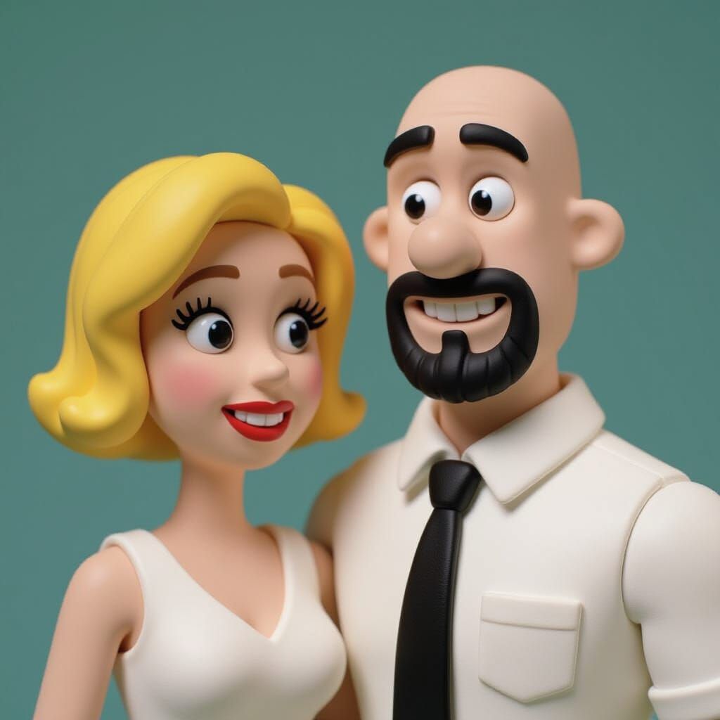 Claymation of a Cute Blond Woman and Bald Man