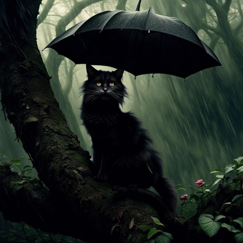 Sinister Cheshire Cat in Rainstorm, Portrait Style