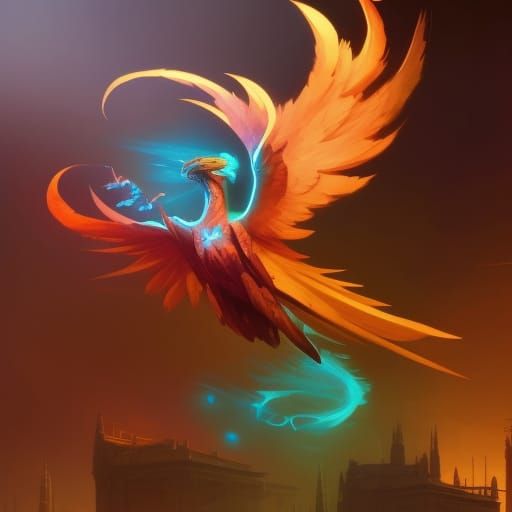 Fiery Phoenix Concept Art in Art Nouveau Style