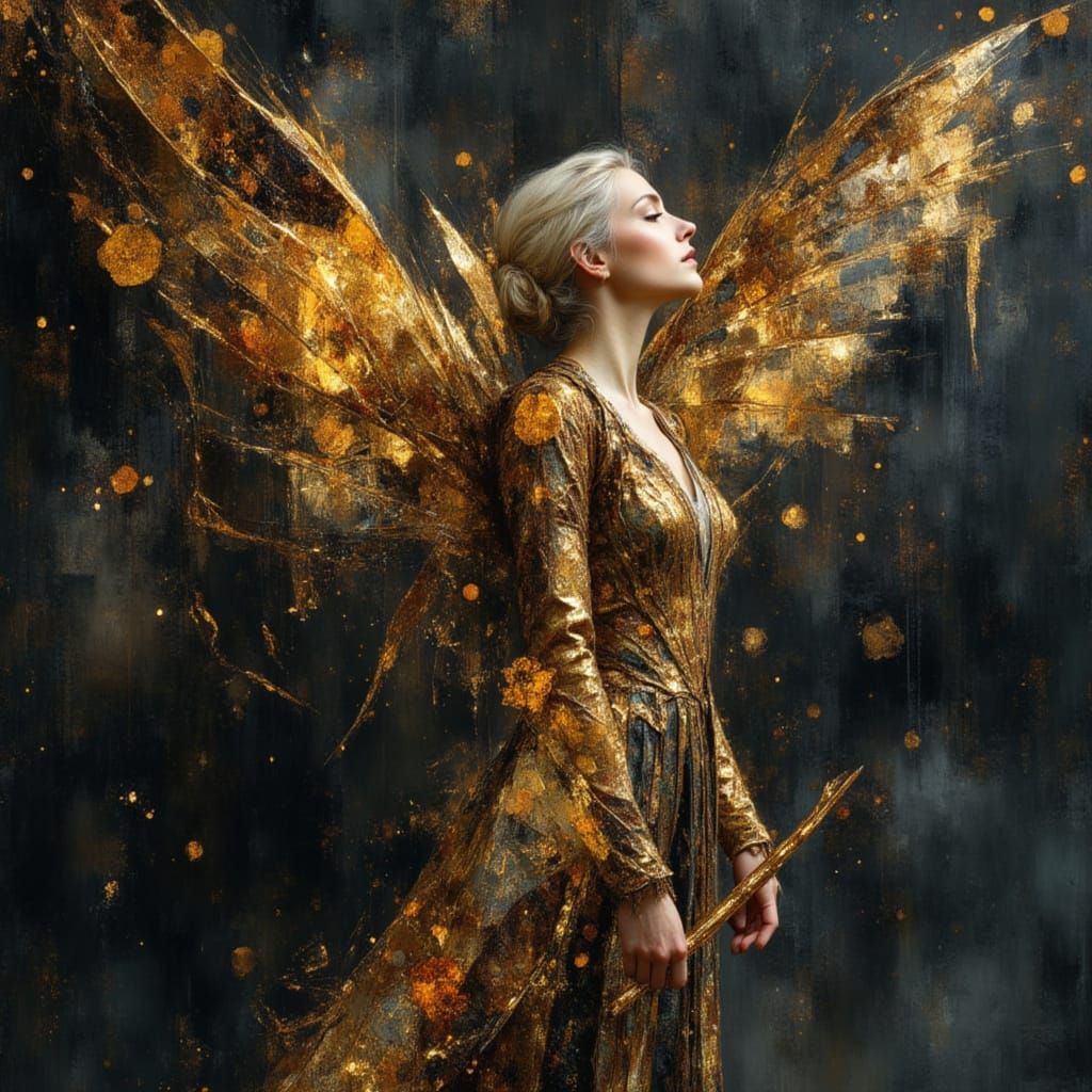 Abstract Fusion of Ash, Gold, and Earth Tones