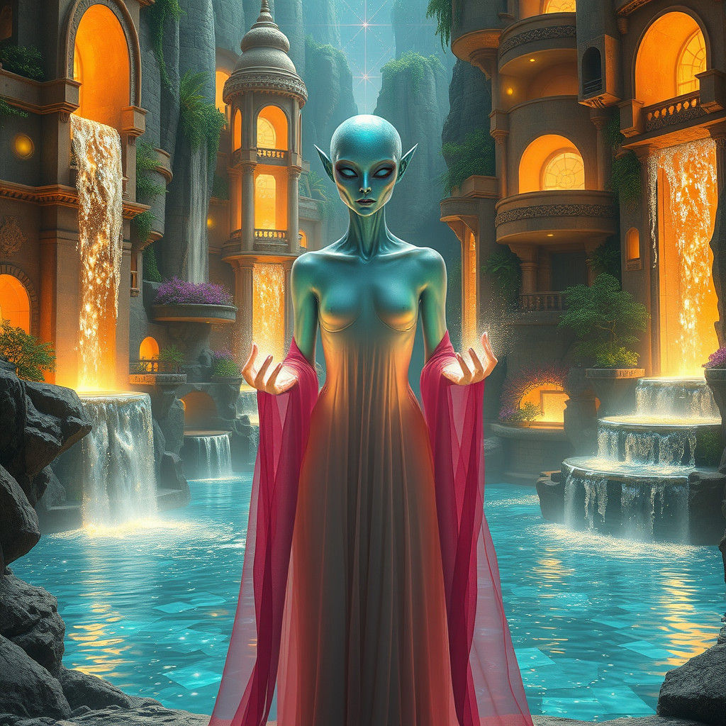 Ethereal Alien in Solarpunk Dreamscape