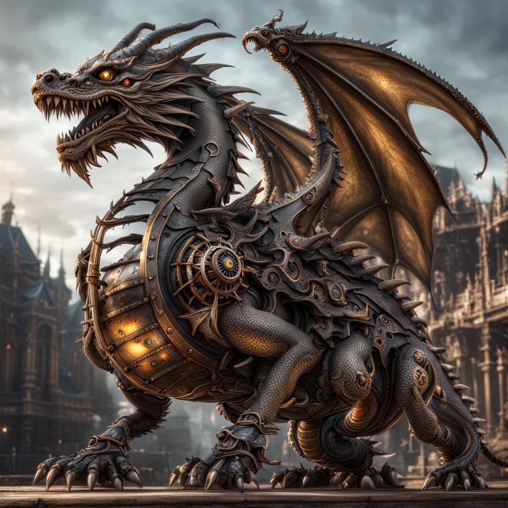 Detailed Steampunk Dragon in HDR