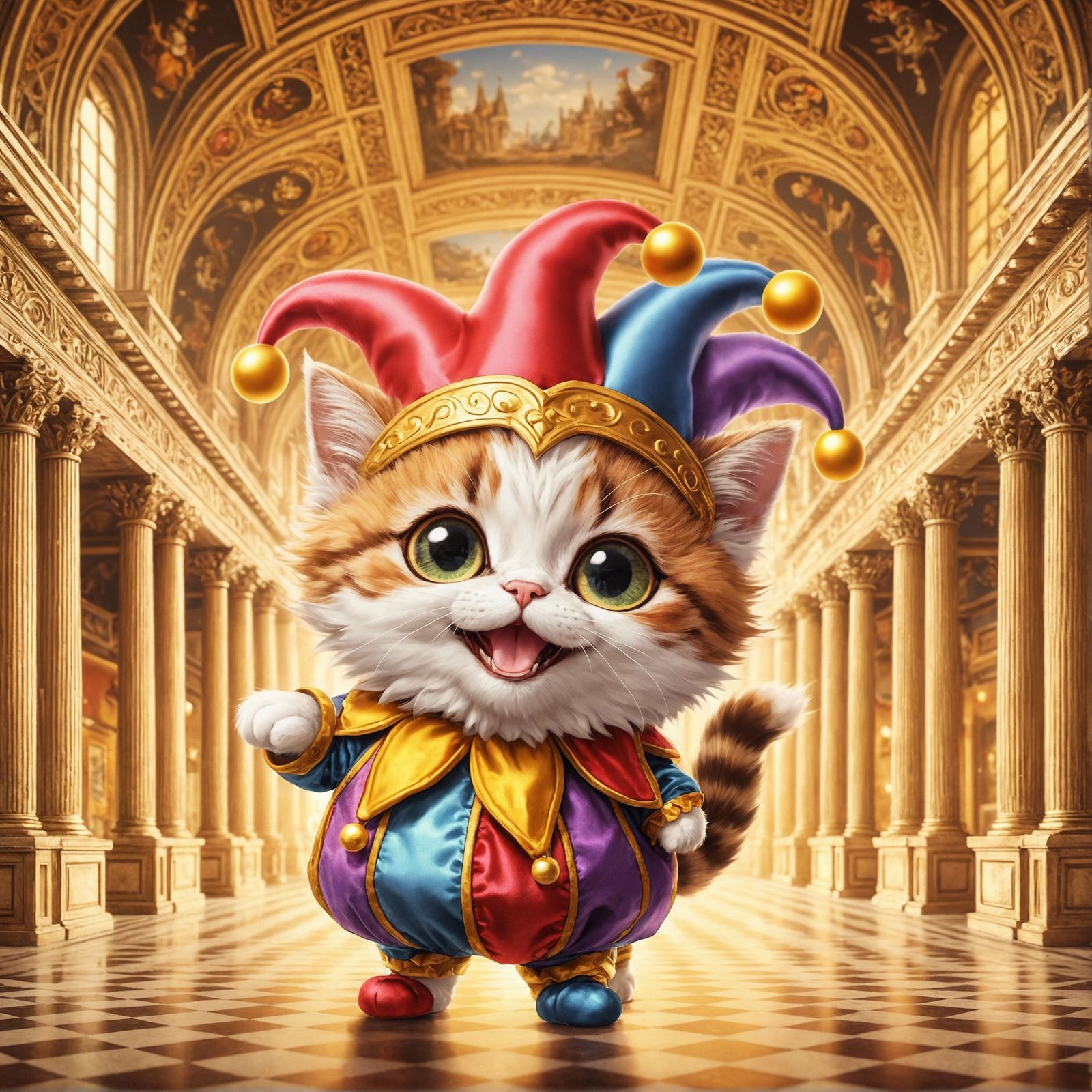 Chibi Cat Jester in Majestic Hall
