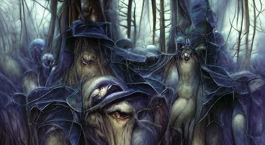 Dark Forest with Birch Trees in Matte Style