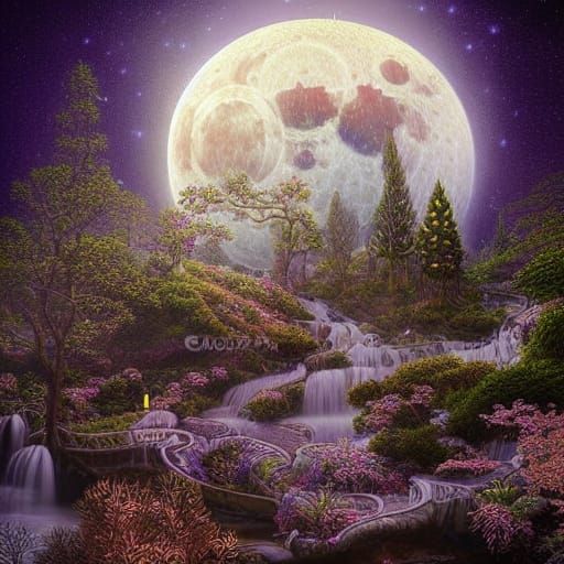 Mystic Moonlight Nightscape in Digital Illustration