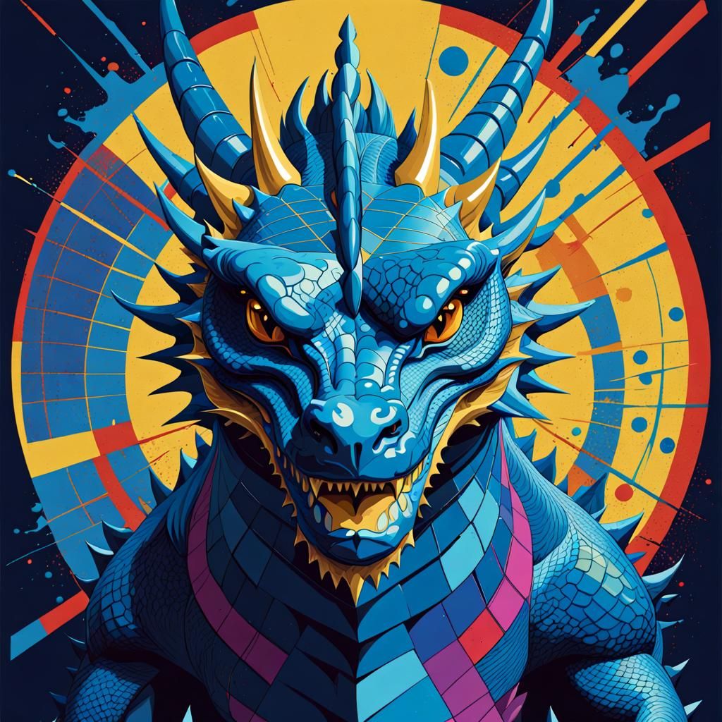Blue Dragon in Pop Art Screen Print
