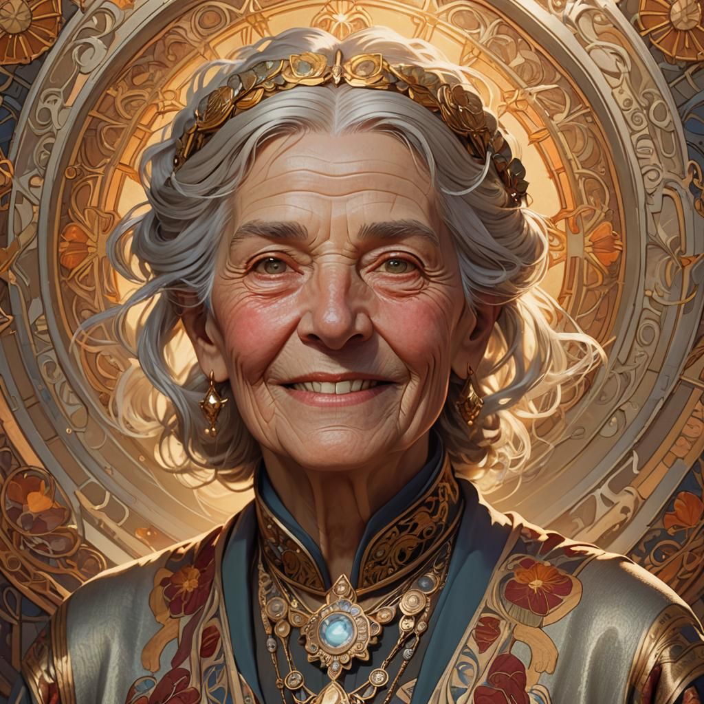 Elderly Woman Portrait with Art Nouveau Elements
