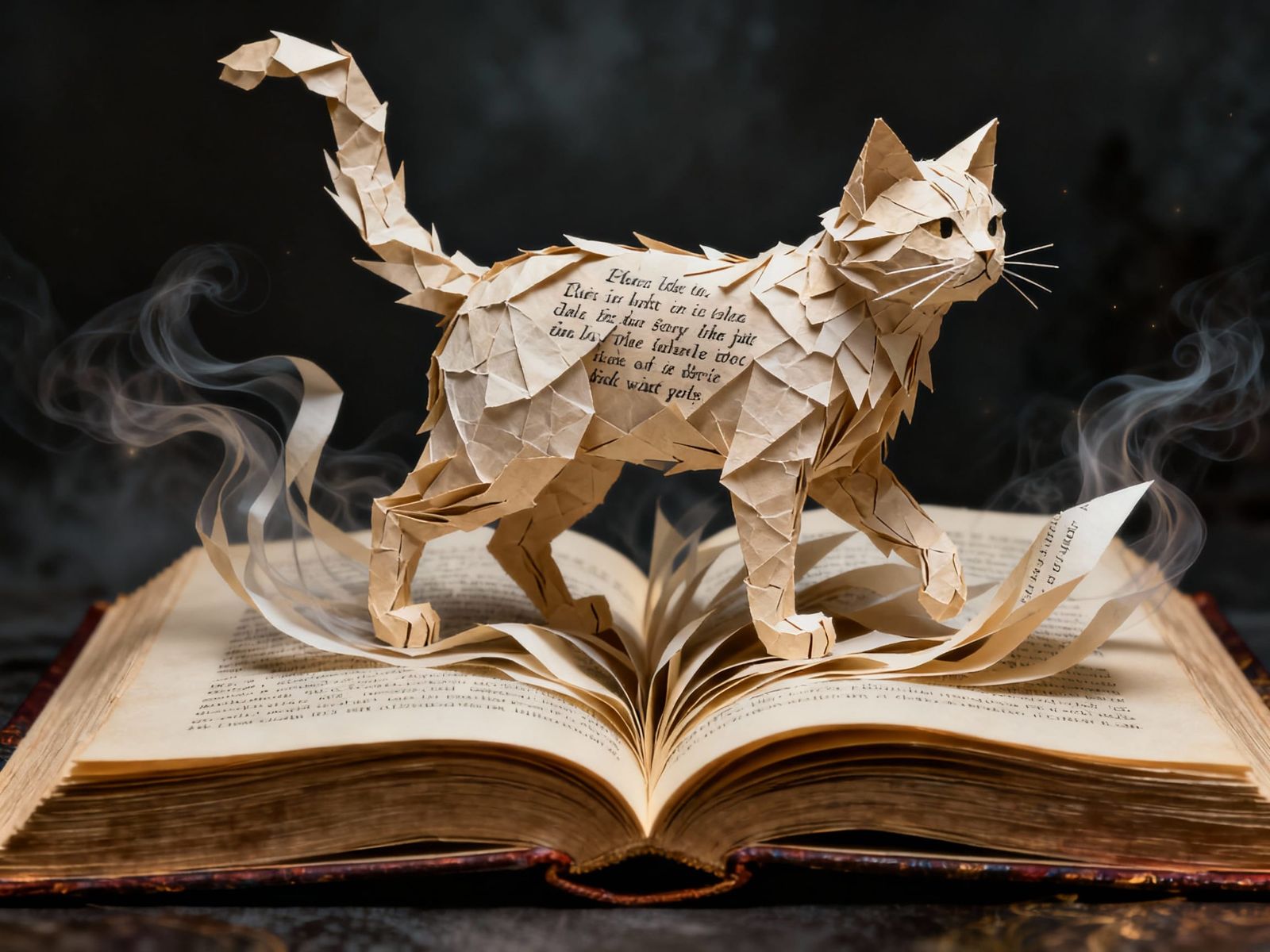 Paper Cat Sculpture Emerges From Open Book