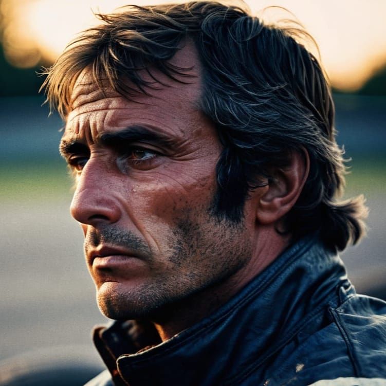 Exhausted 1970s Formula One Driver in Paddock