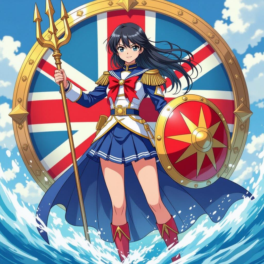 Anime Girl with Trident and Shield of Britannia