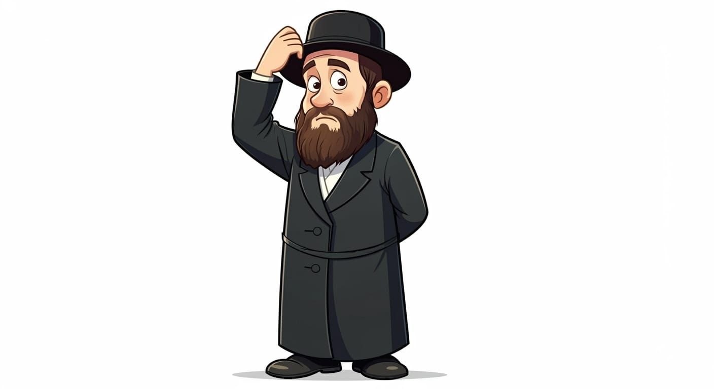 Cartoon Orthodox Jewish Man in Thoughtful Pose