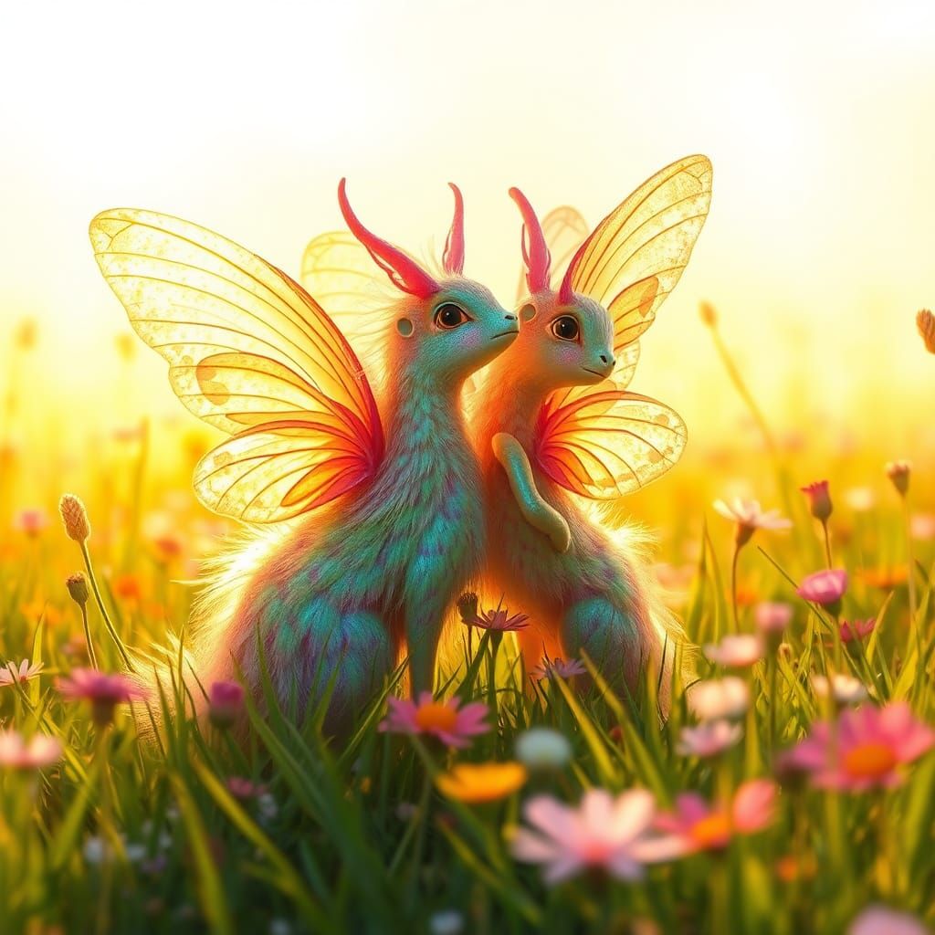 Sun-Kissed Simfuruellas in Dreamlike Fantasy Landscape