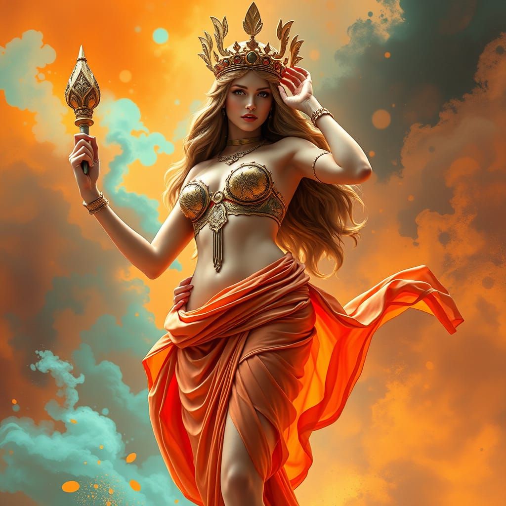 Aphrodite as Colombina in Dramatic Pose