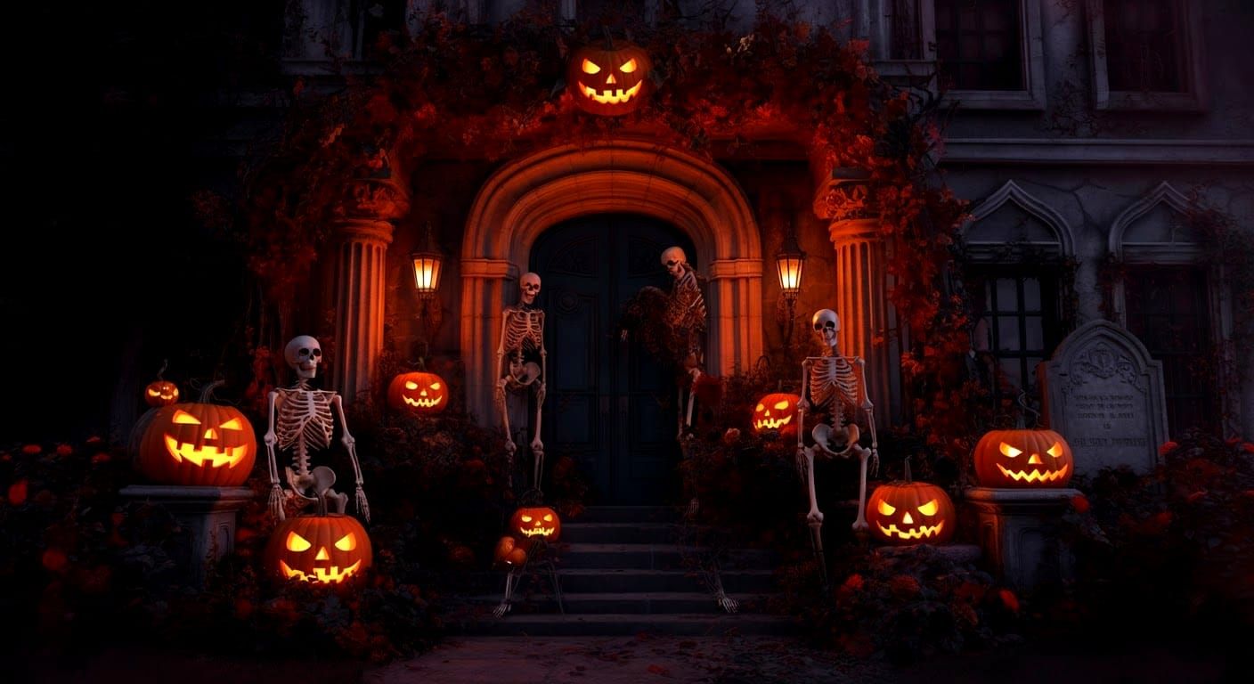 Spooky Halloween Pumpkin Display at Old Mansion