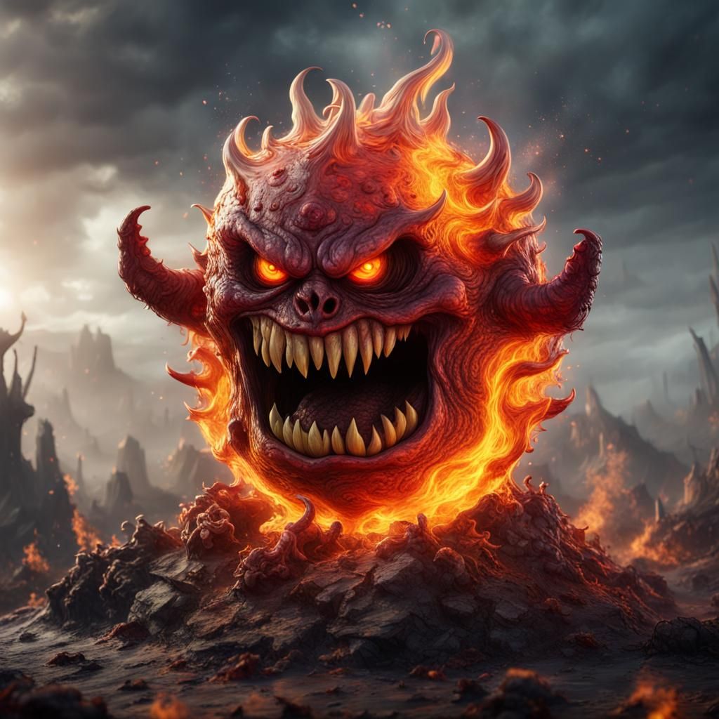 Evil Fireball Whiskey Monster in Detailed Digital Art