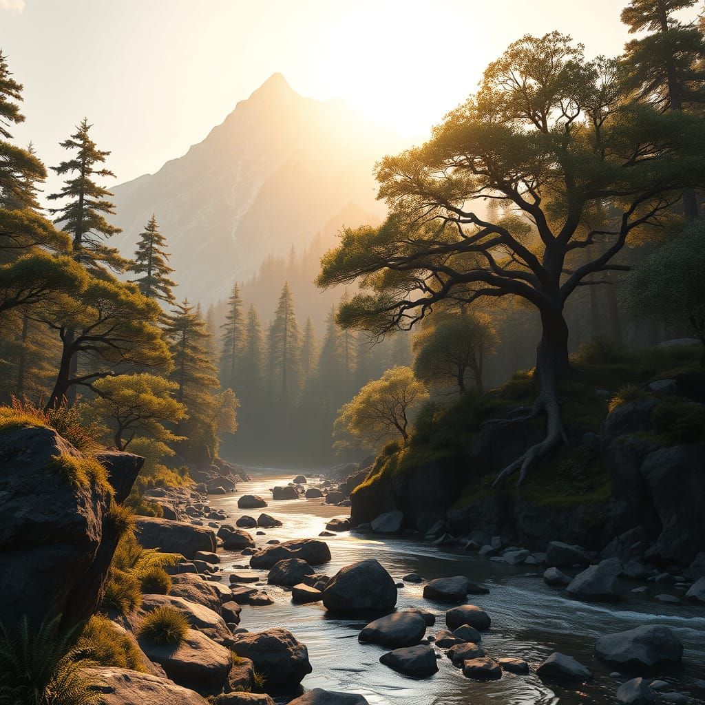 Realistic Mountain Landscape in Photorealistic Style